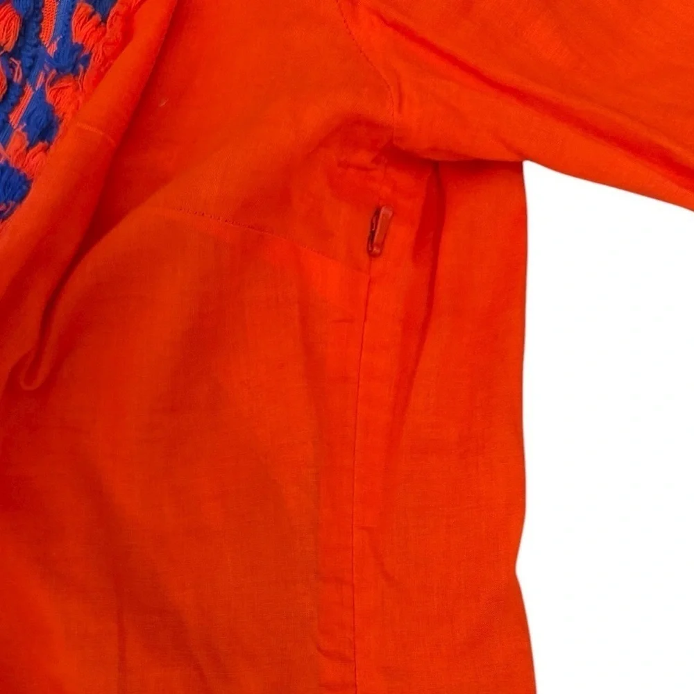 Tory Burch Embroidered Cotton Tunic Top with side zip Size 6 |